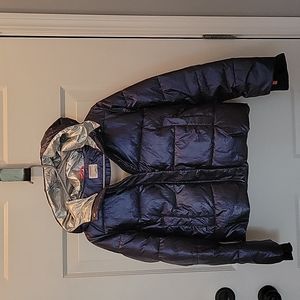 Jcrew-Crewcuts Winter Jacket, Girls Size 12, dark blue, inside of hood silver